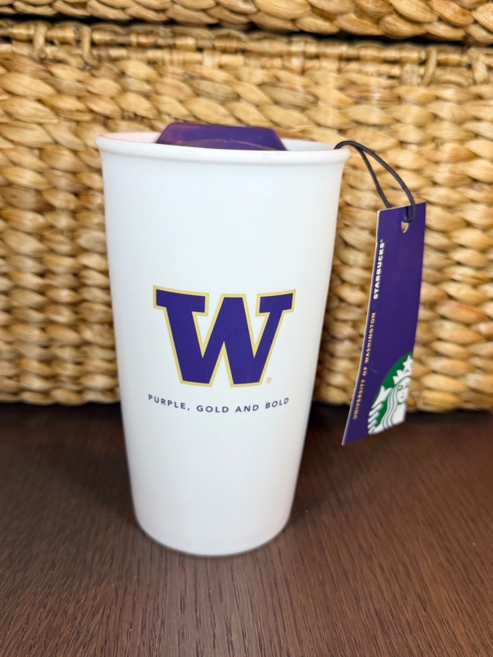 NEW Starbucks Ceramic University of Washington Logo Travel Mug with lid